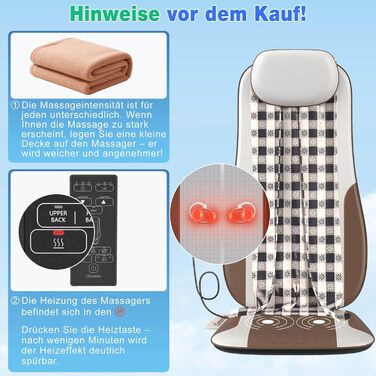 Масажер для спини Shiatsu з підігрівом, масажне крісло для зняття стресу, глибокий масаж-кнесінг та ролики, 2 вібраційні мотори, масажер спини, талії та стегон, PU-шкіра, з 2 блоками живлення, білий