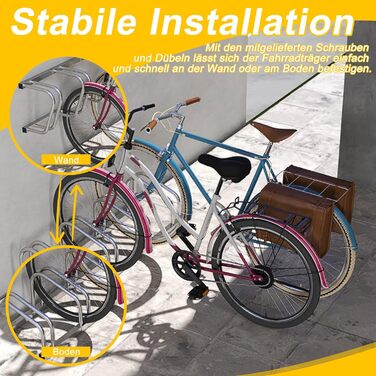 Підставка для велосипедів HENGMEI на 6 велосипедів, сталева, для шин 30-65 мм, настінний/підлоговий монтаж