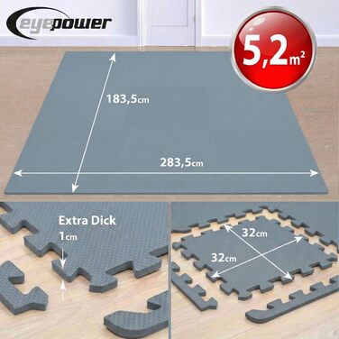 Пазл-килимки для фітнесу Eyepower Bodenschutzmatten 30x30 см (54 шт.) - захист підлоги для спортзалу, тренажерів