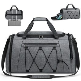 Спортивна сумка NUBILY для чоловіків та жінок 55Л, водонепроникна сумка для залу, плавання та подорожей з відділенням для взуття та мокрих речей, сіра