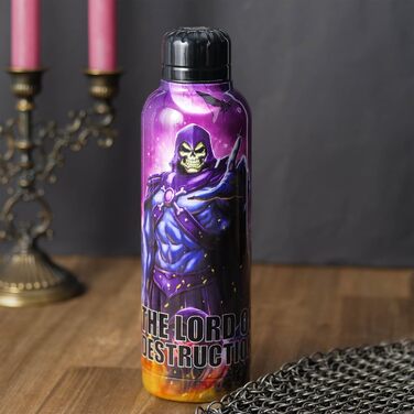 Термобутилка Elbenwald Masters of the Universe 515 мл з малюнком Скелетора, сталева фіолетова пляшка для води з гвинтовою кришкою, 25 см