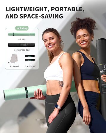 Килимок для йоги CAMBIVO XXL 183x122 см, товщина 6/8/10/12 мм, неслизький, TPE, для фітнесу, пілатесу, гімнастики, з рушником (183*122*0.6 см, м'ятний)