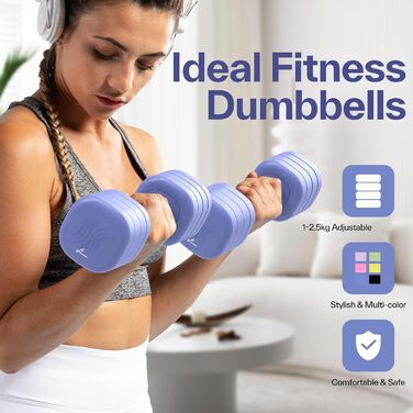 Sportneer Регульовані гантелі для жінок - набір з 2 гантелей (по 1-2,5 кг) з неслизьким TPU-покриттям, 4-в-1 набір гантелей для фітнесу вдома, домашній спортзал та силові тренування (світло-блакитний)