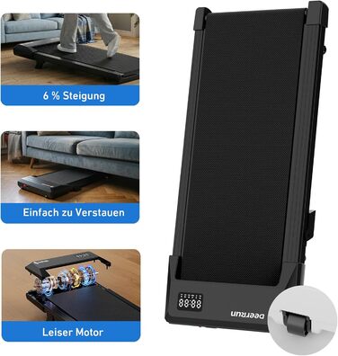 Бігова доріжка DeerRun Walking Pad під стіл з ухилом 6%, для дому та офісу, компактна, з додатком, пультом та LED-дисплеєм, до 136 кг, чорна