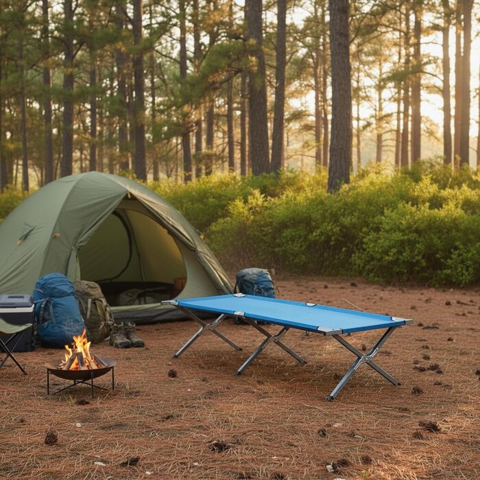 Ліжко похідне CampFeuer (до 180 кг) 190x74.5x45.5 см, блакитне - для кемпінгу, риболовлі, пляжу, саду