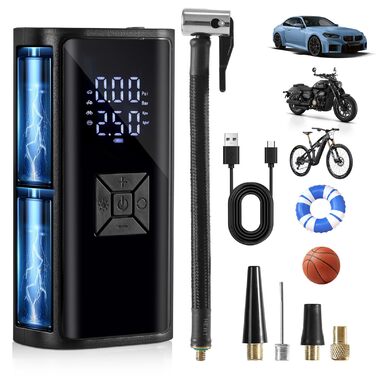 Портативна акумуляторна повітряна помпа для велосипеда - Hofeny, компресор, LED-ліхтар, для авто та мотоцикла