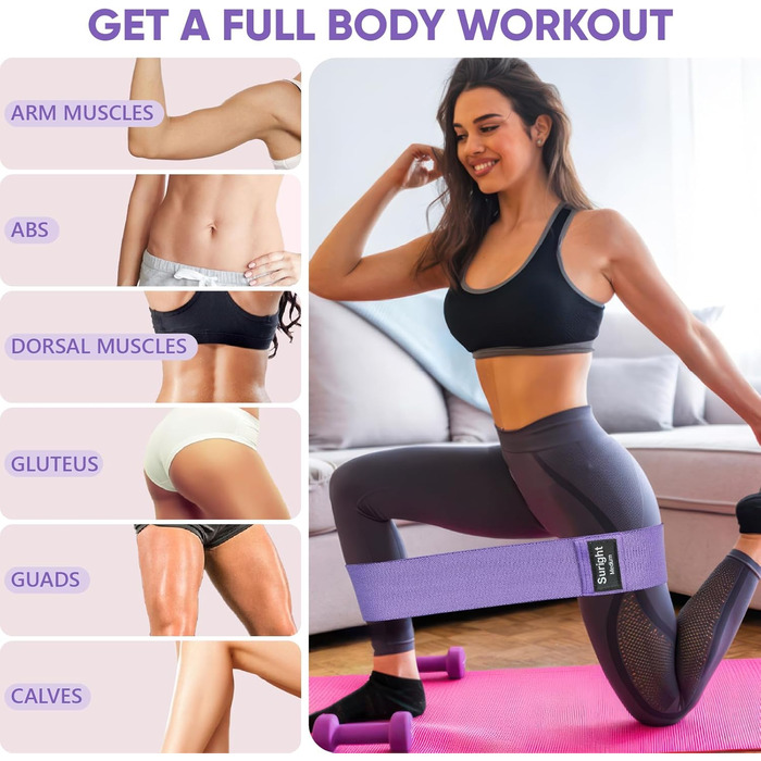 Стрічки для фітнесу Widerstandsbänder [3 шт.] для сідниць та стегон, антиковзкі фітнес-гумки для жінок/чоловіків, силові тренування, йога, пілатес, фітнес (світло-фіолетовий, фіолетовий, темно-фіолетовий)