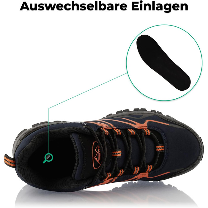 Черевики для піших прогулянок для жінок та чоловіків, трекінгові черевики, дихаючі, чорно-зелені (37 EU, темно-синьо-помаранчеві)