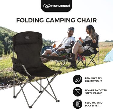 Крісло для кемпінгу Highlander - Легке та міцне туристичне крісло для відпочинку на природі. Підходить для кемпінгу, фестивалів, дачі, риболовлі та відпочинку на пляжі. Чорний колір.