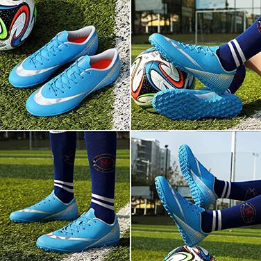 Дитячі футбольні бутси для хлопчиків та дівчаток, Indoor/Outdoor, Anti-Slip, з амортизацією, розмір 33 EU, блакитні