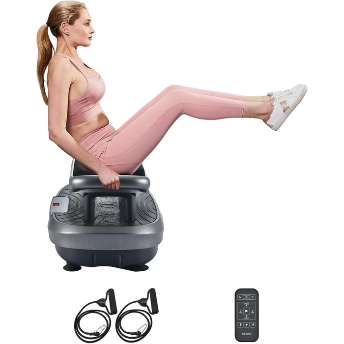 Машина для тренувань EILISON FITABS 3D з вібрацією та сидінням: вібрація, пульсація, платформа для віджимань. Ідеально для лімфодренажу, схуднення та відновлення. Колір: сірий