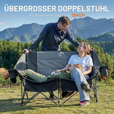 Крісло для кемпінгу Timber Ridge на 2 особи, розкладне, XXL, 320 кг, з великими кишенями, для відпочинку на природі, в саду, на балконі, в приміщенні (Сірий)
