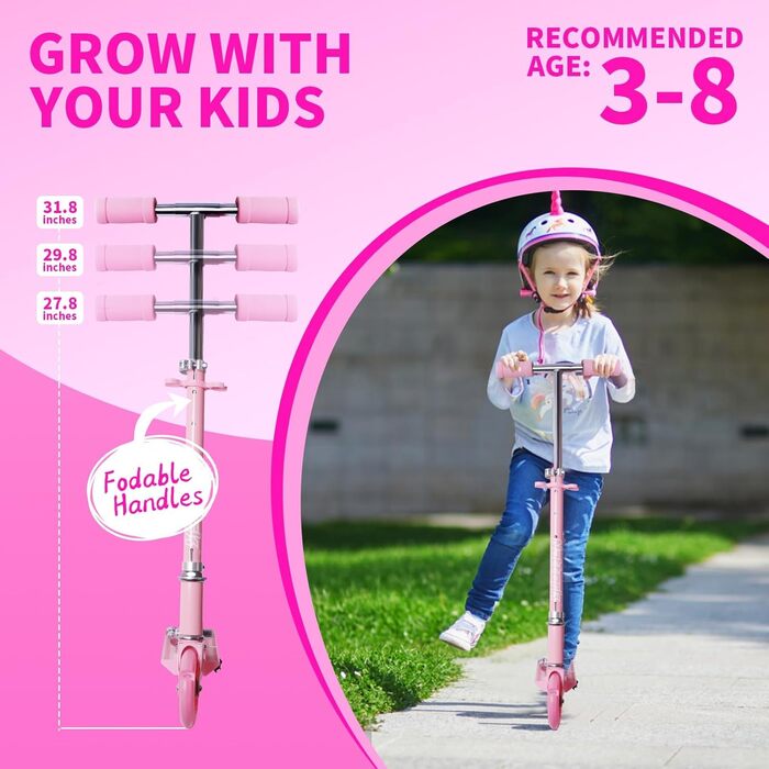 Дитячий ролер Nattork: легкий, складний, з регулюванням висоти, до 50 кг, рожевий