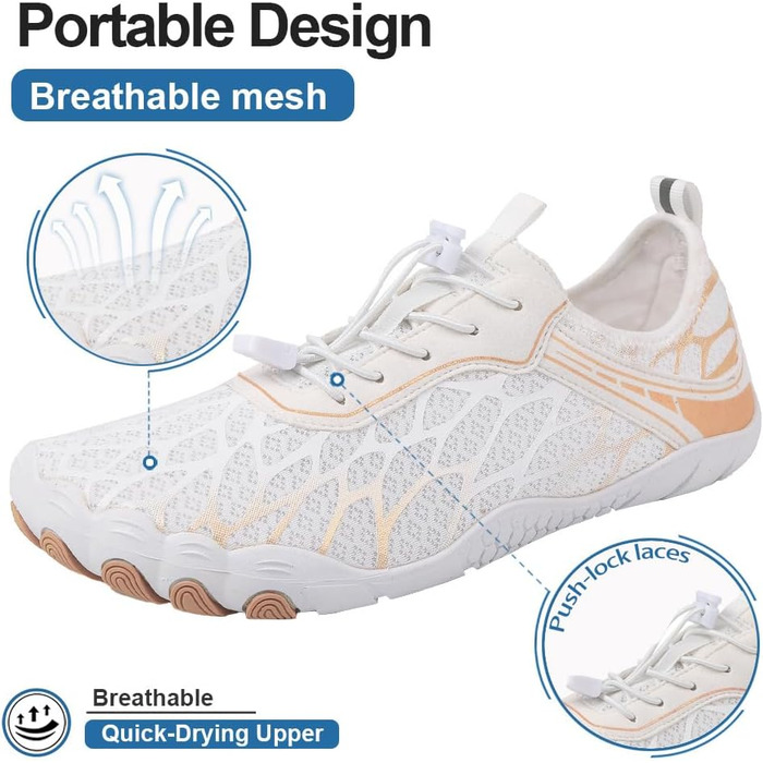 Взуття Barfuss для жінок та чоловіків: дихаючі шкарпетки-кросівки для плавання та відпочинку на пляжі, розмір 36-46 EU (42 EU, білий рожевий)