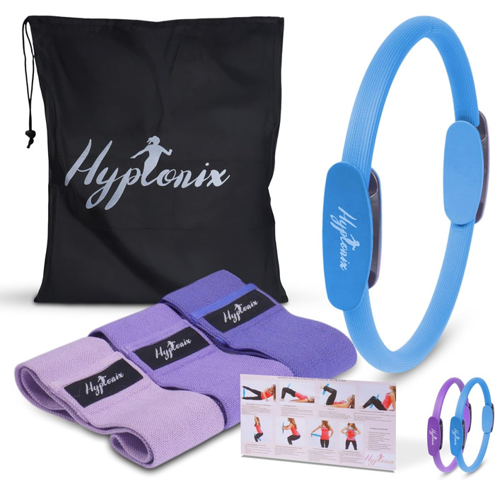 Пілатес-кільце Hyptonix з еластичними стрічками для силових тренувань, фітнесу та реабілітації, повний комплект з сумкою для зберігання (блакитне)