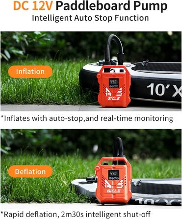 Насос для SUP дошки GICLE 22PSI, електричний, 12V, для надувних SUP дошок, човнів, наметів, помаранчевий