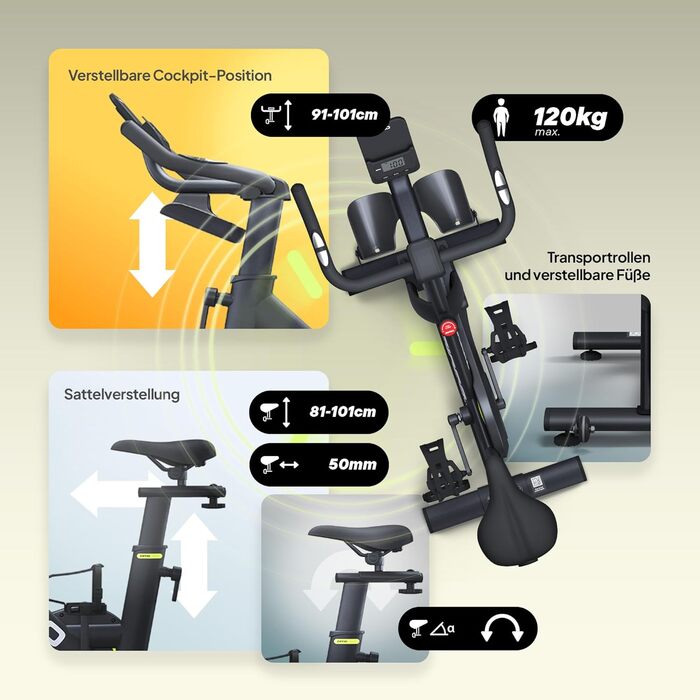 ZIPRO Hometrainer: велотренажер для дому з екраном та мобільною програмою. Стаціонарний велоергометр, до 120 кг, Cardio Fitness