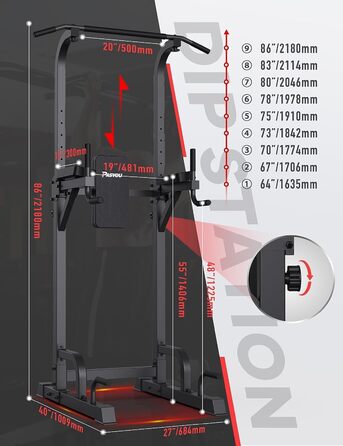 PASYOU Турнік-брус самостійний Power Tower 6-в-1, регульований багатофункціональний тренажер для підтягувань, віджимань, максимальне навантаження 300 кг (модель PU40)