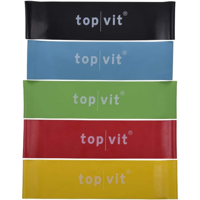 Набір фітнес-стрічок top vit Loops з латексу, 5 штук, різні рівні опору, для гімнастики, фітнесу, йоги, пілатесу, 2 розміри 7,6×30 см
