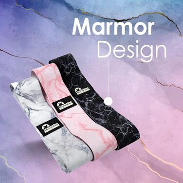 Набір еластичних смуг Majestic Sport Booty Band Set: 3 рівні, 3 дизайни, сумка для перенесення. Для фітнесу, тренувань сідниць та стегон. Кольори: мармур (білий, рожевий, чорний)