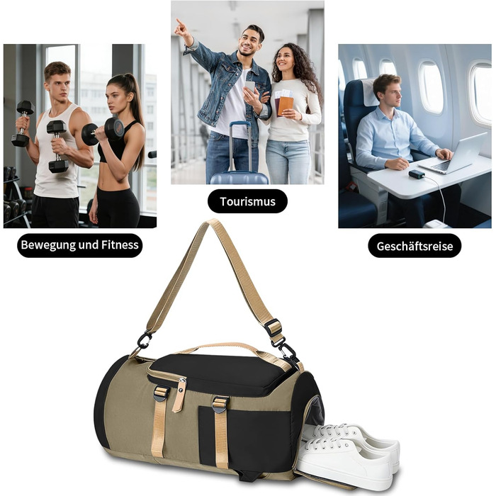 Спортивна сумка для подорожей Watproofit 28Л з відділенням для взуття та вологих речей, водонепроникна сумка-даффл для тренувань, чорно-сіра