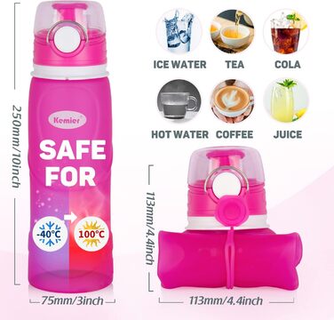 Пляшка для води силіконова складана 750 мл рожева - медичний силікон, BPA-free, FDA, спортивна, для фітнесу, подорожей