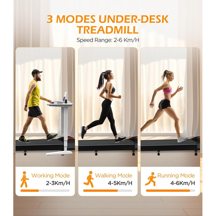 Cozary Walking Pad - біговий килимок для дому з нахилом, робочий стіл, 2-6 км/год, для офісу, з пультом та керуванням через додатки, двигун 2.5HP, LED-дисплей, вантажопідйомність 120 кг