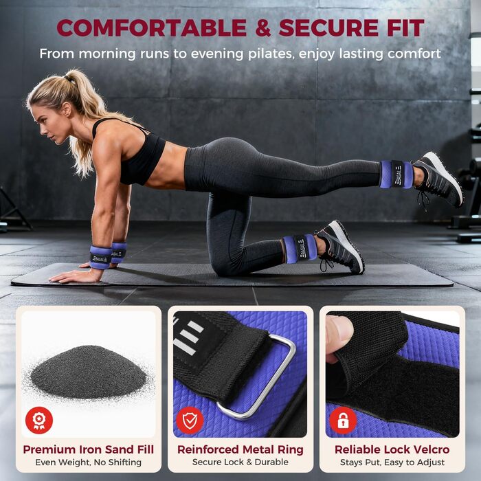 Ваги для рук та ніг BAGAIL унісекс, 0.23-2.27 кг, фіолетові, для фітнесу, ходьби, бігу, реабілітації (0.91 кг/2 шт)