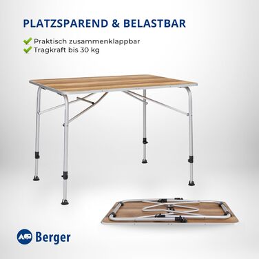 Стіл туристичний розкладний BERGER Livenza алюмінієвий 100x68 см світлий для кемпінгу, саду, балкону