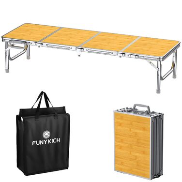 Складний кемпінговий стіл FUNYKICH 116x40x26 см, жовтий - алюмінієвий, MDF стільниця, з сумкою для перенесення, для пікніка, пляжу, балкону