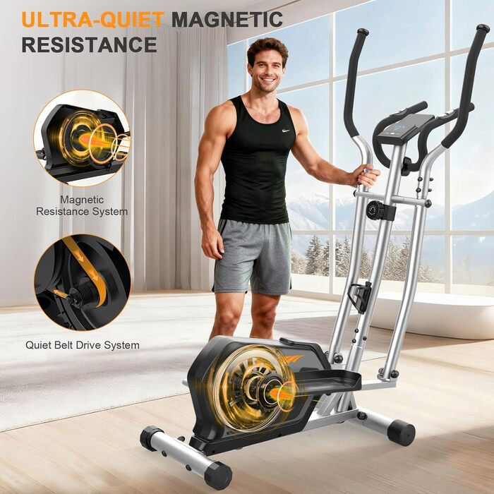 Еліптичний тренажер Crosstrainer 3-в-1 з LCD-монітором, 16 рівнів навантаження та 6 кг маховиком (Оранжевий + Срібний)