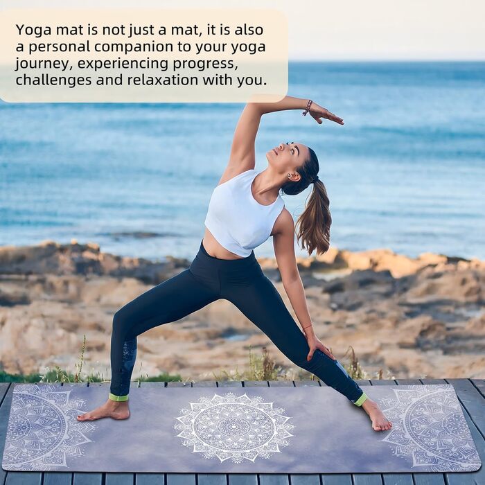 Йога мат Haquno Extra dicke 6 мм - неслизька тренувальна килимок для HIIT, Pilates, домашніх тренувань та з безкоштовним ремінком для перенесення, чорний (Mandala Blue)