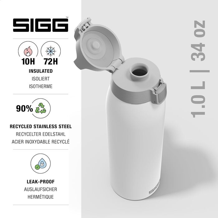 Термос SIGG Shield One 1 л білий – ізольована пляшка для газованих напоїв, герметична, з нержавіючої сталі, без BPA, для води та напоїв, придатна для миття в посудомийці, 90% перероблений метал