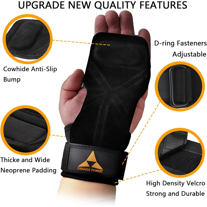 Набори для підняття важкої атлетики на зап'ястя з подвійним шаром шкіри та неопрену, з м'якими ручками для важкої атлетики, пауерліфтингу та підтягувань, для чоловіків та жінок (пара), чорний