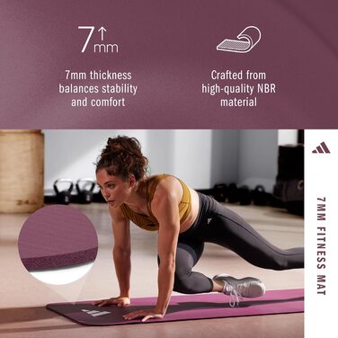 Килимок для фітнесу Adidas для дому - антиковзаюча тренувальна килимок для гімнастики, вправ на підлозі та спортзалу. Доступний у двох розмірах з товщиною 7 мм та 10 мм, колір маррон (7 мм)