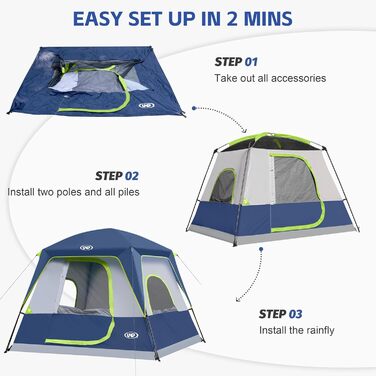 Намет кемпінговий Campingzelt для 4-8 осіб, водонепроникний з тентом, темно-синій 240x210x180 см для кемпінгу, туризму та трекінгу
