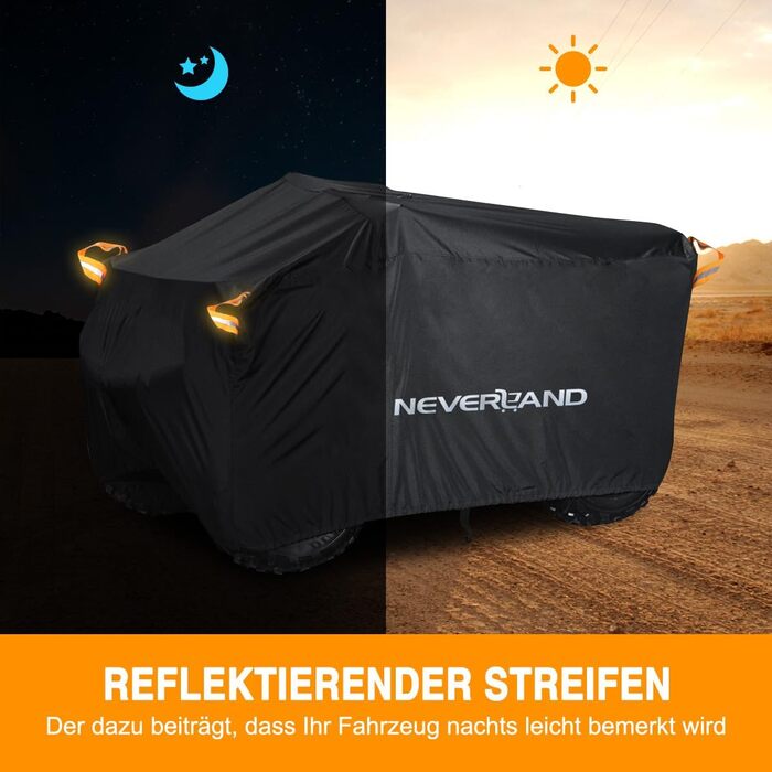 Покривало для квадроцикла NEVERLAND Quad, оранжеве фосфоресцентне, XL, 210x120x115 см, 210D Oxford, чорне