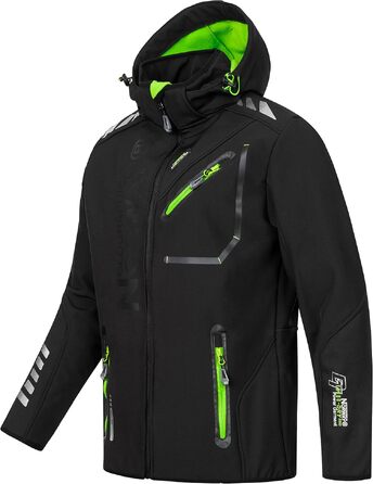Чоловіча куртка Softshell Geographical Norway Outdoor — водовідштовхуюча функціональна куртка з шапкою-біні Urbandreamz, чорна, розмір L