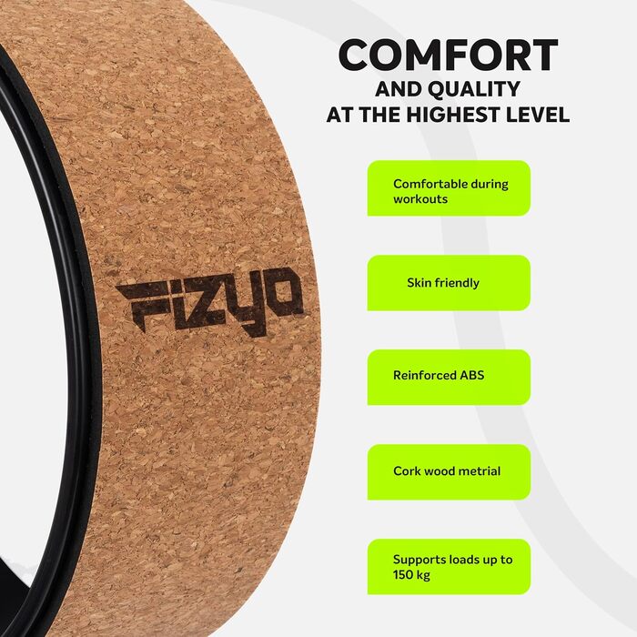Колесо для йоги Fizyo Yoga Wheel – для розтяжки спини та полегшення болю – стабільне, неслизьке, 32 см (коричневе, натуральний корк)