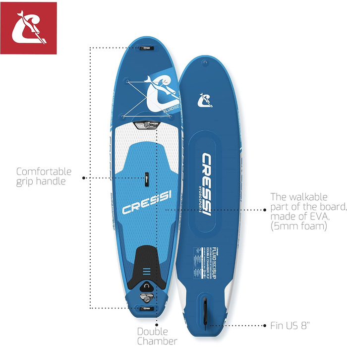 Надувна SUP дошка Cressi Isup комплект, 10'2'', синя, для дорослих, з повним набором аксесуарів, швидке надування, універсальна