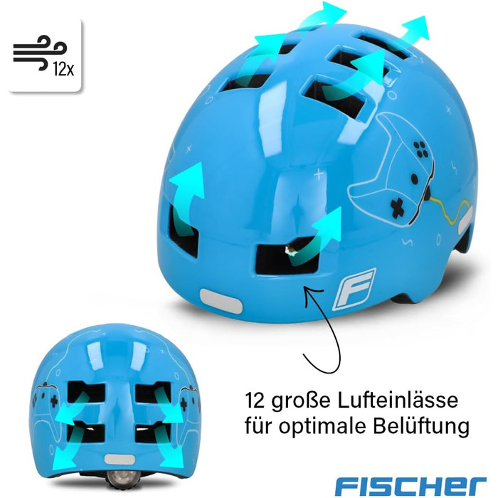 Дитячий велосипедний шолом FISCHER BMX з LED підсвіткою, для велосипеда, самоката та екстремальних видів спорту