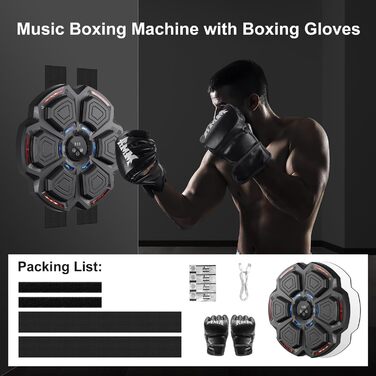 Музична бокс-машина FOOING зі світлодіодами, Bluetooth та рівнями швидкості для дорослих та дітей. Тренувальний пристрій для зняття стресу з боксерськими рукавичками для домашніх тренувань. Інтелектуальне фітнес-обладнання.