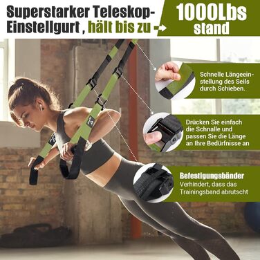 Шкіряний тренажер для всього тіла Schlingentrainer (Green) з великим ручним кріпленням для дверей, сумка, інструкція для домашнього спортзалу