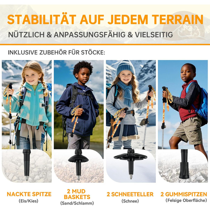 Дитячі телескопічні трекінгові палиці UnderwoodAggregator для походів та лиж, легкі алюмінієві палиці для дітей 6-12 років, жовті, 2 шт.