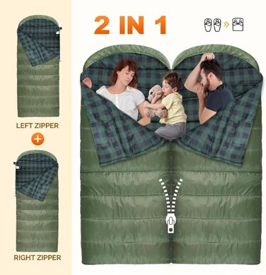 Спальний мішок XXL для дорослих, 3-4 сезони, фланель, кемпінг, зимовий, 230x90 см