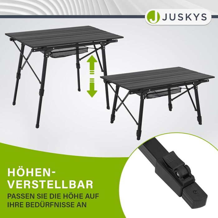 Стол для кемпінгу Juskys Picco - алюмінієвий, 90 x 52 см, легкий, складний, регульований по висоті - для кемпінгу, саду, відпочинку на природі. Чорний.