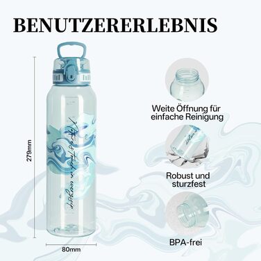 Дитяча пляшка для води UZSPACE 600мл, спортивна, без витоку, з однією рукою, для газованої води, придатна для миття в посудомийній машині, для школи та активного відпочинку, білий колір