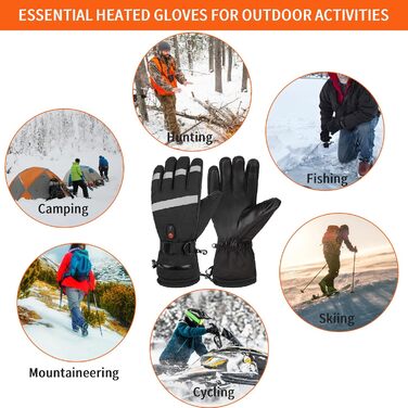 Електричні гріючі рукавички для чоловіків та жінок, 7.4V 5000mAh/6000mAh, сенсорний екран, 3 режими, 45/50/55°C, антиковзкі, для катання на велосипеді, лижах, кемпінгу (чорний, 6000mAh)