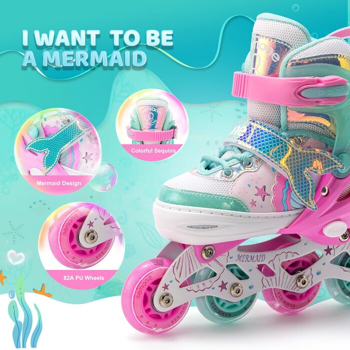 Інлайнери NEMONE для дівчаток, 4 розміри, регульовані, блакитний/фіолетовий, для дітей, 37-39 EU