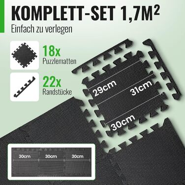 AthleticPro Мат для підлоги спортивний 30x30 см / 60x60 см, посилений захист (+20%), 18 шт, 1.7 м² - Нековзні гумові килимки для спортзалу